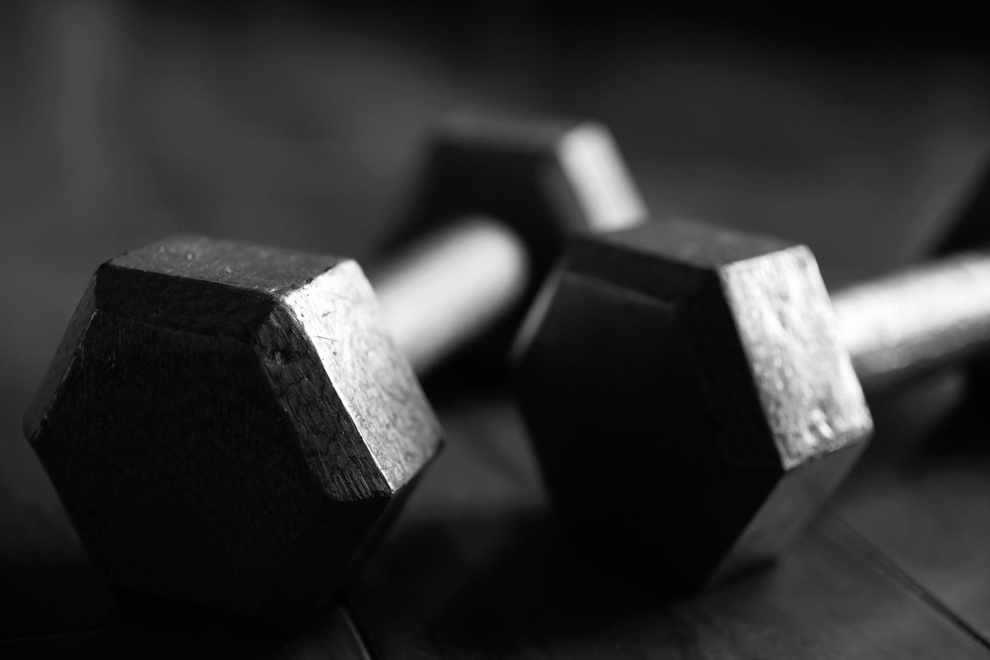 A pair of hex dumbbells